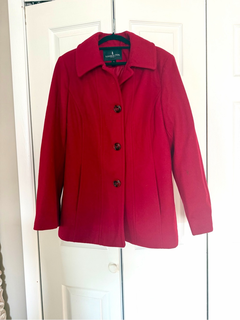 London Fog Red Single-Breasted Wool Blend Peacoat Jacket Size L